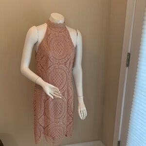 Charlotte Russe Lace Halter Dress in Blush